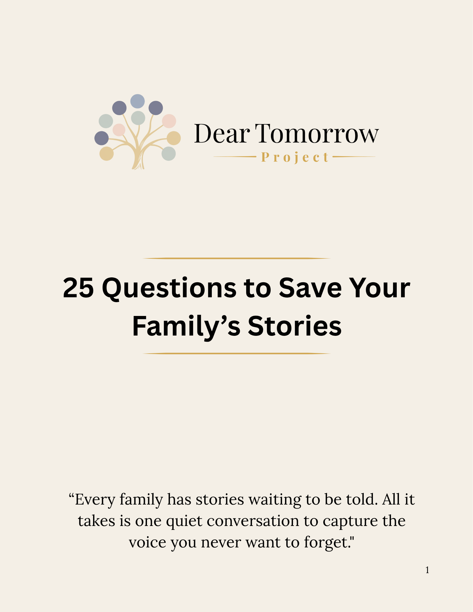 Cover of the free guide: 25 Questions to Save Your Family's Stories